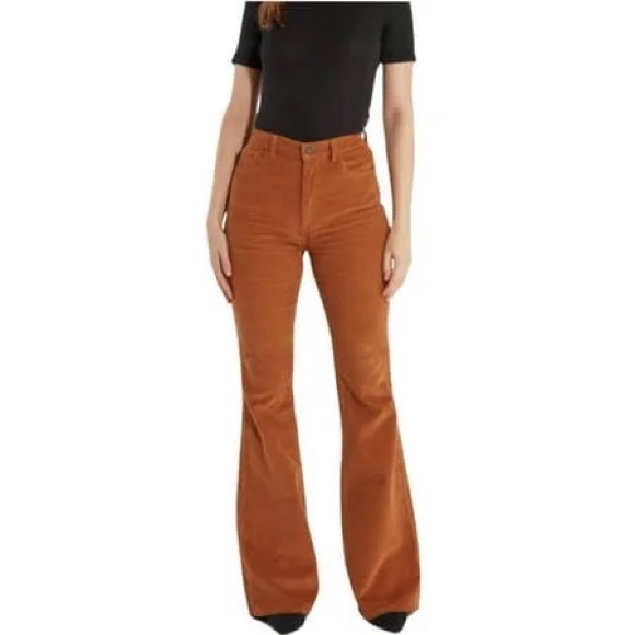 DL1961 Rachel Instasculpt High Rise Corduroy Flare Jeans 70s Style Marigold - Picture 2 of 8